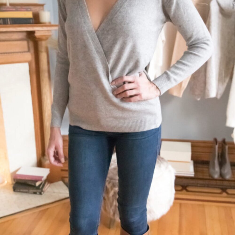 Grey Sexy Surplice V-neck Knit - Picture 6 of 6